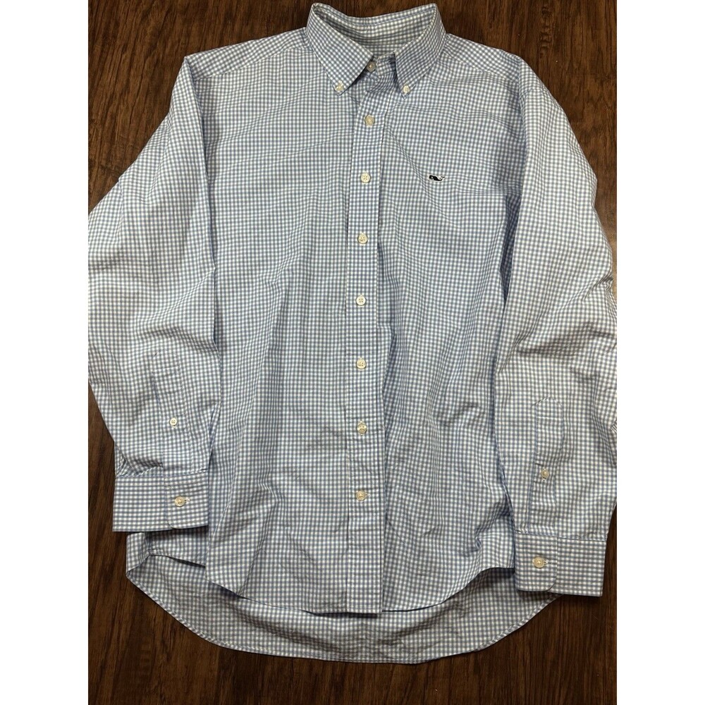 Vineyard Vines Men’s Shirt Button Up Whale Shirt Medium Blue White Gingham